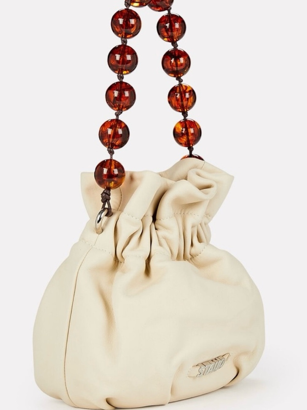 Staud Cream Leather Bag with Large bead Handle